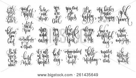 Set Of 25 Hand Lettering Positive Quotes Isolated On White, Moti
