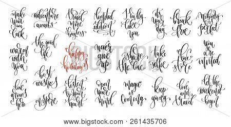 Set Of 25 Hand Lettering Positive Quotes Isolated On White, Moti