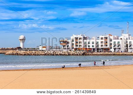 Agadir Main Beach In Agadir City, Morocco. Agadir Is A Major City In Morocco Located On The Shore Of