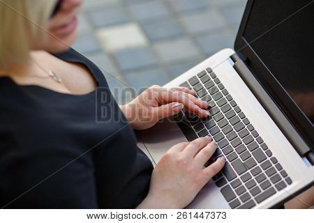 The Girl Hands Typing On A Laptop Keyboard, Acquaintance, Training Through The Internet, Online Corr