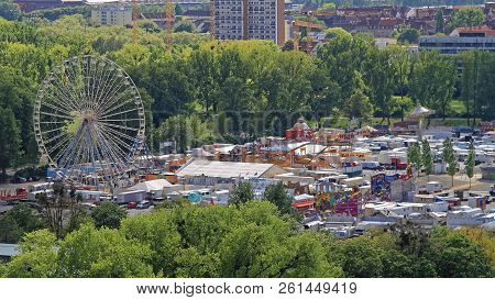 Hanover, Germany - May 03, 2011: Ferris Wheel At Schutzenfest Large Marksmens Funfair In Hannover, G