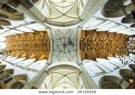 Das Innere der Bavo protestantischen Kirche in Haarlem, Niederlande, durch ein Fisch-Auge-Objektiv gesehen