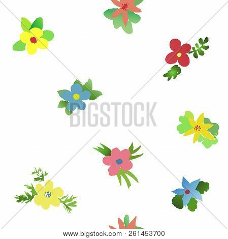 Vector Seamless Pattern Of Watercolor Simlpe Flat Flowers