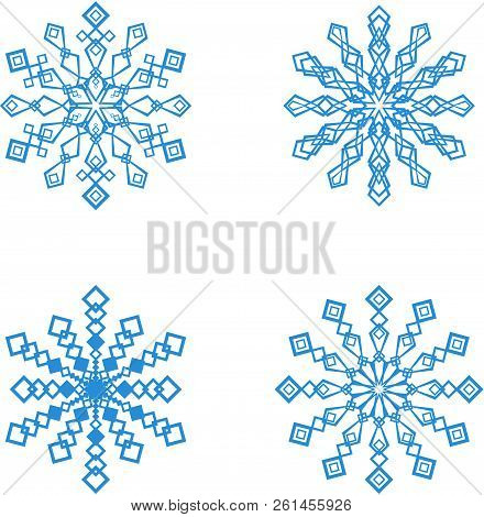 Set Of Blue Cristal Ice Cold Winter Snowflakes