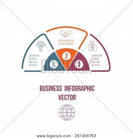 Pie Chart Infographic Colourful Lines With Text Areas 3 Positions.