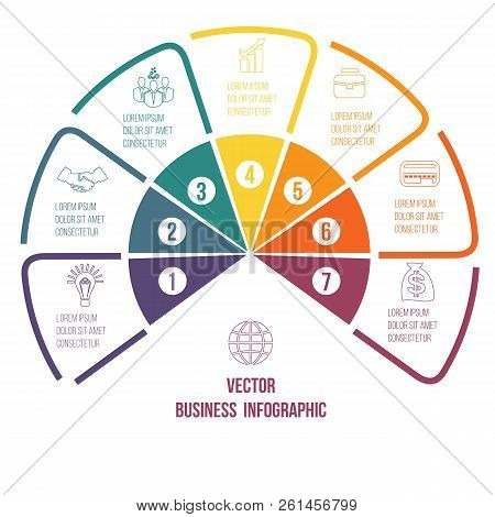 Pie Chart Infographic Colourful Lines With Text Areas 7 Positions.