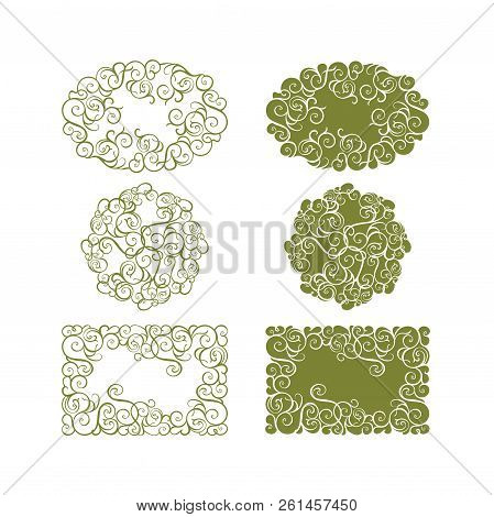 Vector Green Floral Round Oval And Square Pattern And Frame