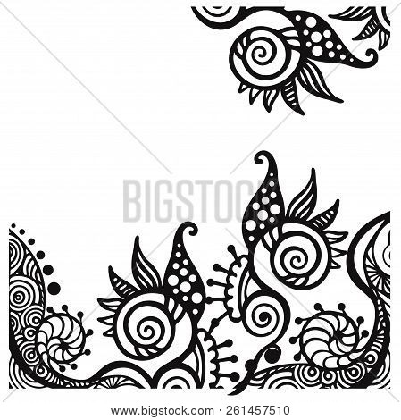 Vector Black And White Floral Drawing Pattern