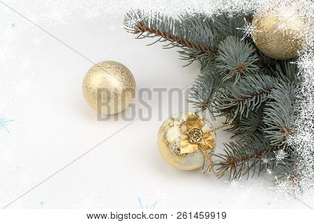 Christmas Holidays Composition On White Background. Top View With Copy Space.
