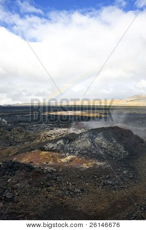 Lávová pole Kroflustod 1984 erupce sopky Krafla. Ztuhnutí magma a láva