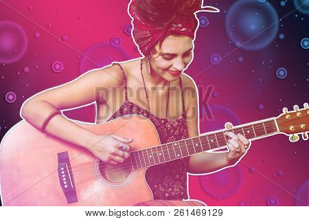 Pretty Talanted Nice Lady Playing A Guitar