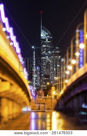 Gold Coast Q1 Building With Bokeh Lights From The Sundale Bridge