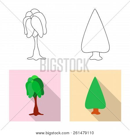Vector Illustration Of Tree And Nature Icon. Set Of Tree And Crown Vector Icon For Stock.