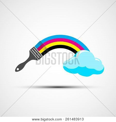 Color Cmyk Pigments Like A Rainbow With A Paint Brush. Stock Vector Illustration.