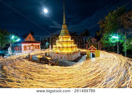 Songkhla, Thailand-july 27,2018 :  Asanha Bucha Day At Wat Phet Mongkhon, Songkhla, Thailand.