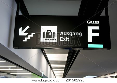 VIENNA, AUSTRIA - JANUARY 4, 2018:  Direction sign from Schwechat International airport in Vienna.