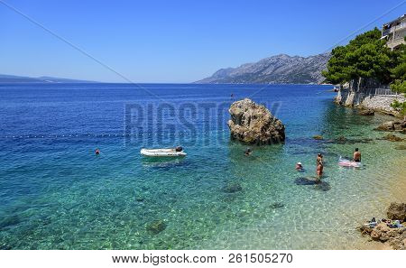 Brela, Croatia - 6 July, 2017: View Of Brela Beach. Dalmatia. Croatia.