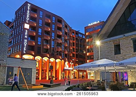 Tallinn, Estonia - August 30, 2018: Modern Architecture Of Metropol Hotel In Rotermann Quarter In Th