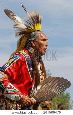Bismark, North Dakota, September 8, 2018 : A Dancer Of The 49Th Annual United Tribes Pow Wow, One La