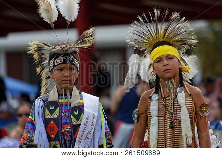 Bismark, North Dakota, September 9, 2018 : Sioux Children At The 49Th Annual United Tribes Pow Wow,