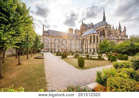 Reims Gardens On The Backyard Of Notre-dame Cathedral In France
