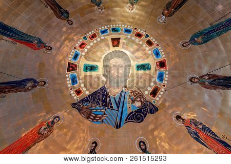Oakland, California - September 30, 2018: Dome Of The Ascension Greek Orthodox Cathedral Of Oakland.