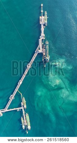 Oil Tanker, Gas Tanker In The High Sea.refinery Industry Cargo Ship,aerial View,thailand, In Import 