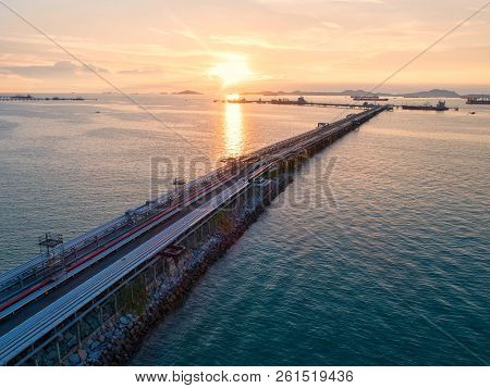 Oil Tanker, Gas Tanker In The High Sea.refinery Industry Cargo Ship,aerial View,thailand, In Import 