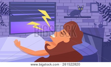 Woman Sleeps Vector. Cartoon. Isolated Art. Night Room
