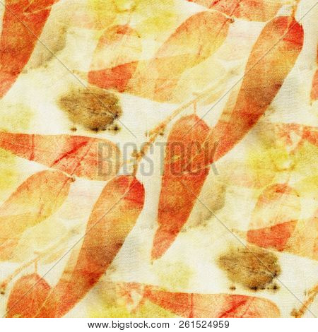 Seamless Botanical Print With Leaf Prints On Natural Silk. Hand-drawn Illustration.6