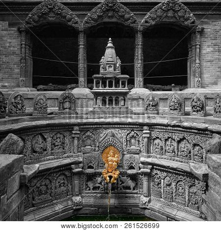 Golden Tap And Miniature Model Of Krishna Temple Located At Sundari Chowk Of Patan Durbar Square In 