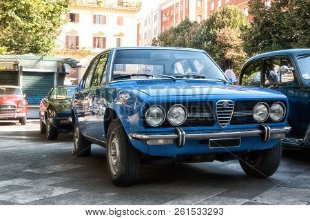 Ancona , Italy - Set 23 - 2018 : Alfa Romeo Alfetta 1973 Wight Old Car