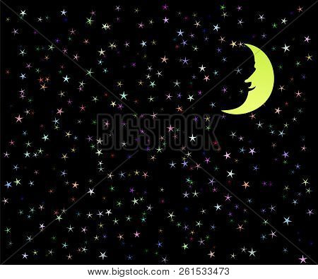 Vector Illustration Of A Nught Sky With Fantastic Moon