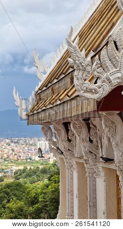 A Pigeon Takes A Leap From Thai Vihar In Kathmandu, Nepal