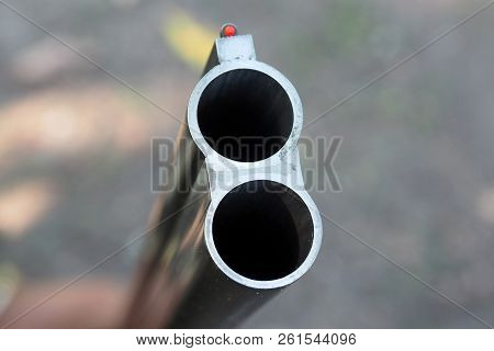 Barrel Of The Vertical Gun. Firearms In The Details Close.