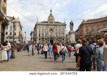 Milan, Italy - May 10, 2018: The Cordusio Square Is One Of The Most Beautiful Squares In The Center 