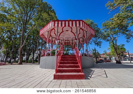 Santarem, Portugal - September 11, 2017: 19th century Bandstand in the Jardim da Republica Garden