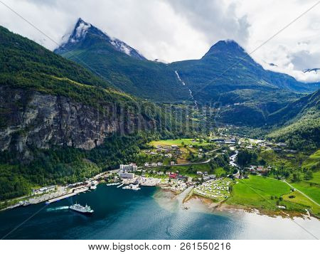 Geiranger Is A Small Tourist Village In Sunnmore Region Of Norway. Geiranger Lies At The Geirangerfj