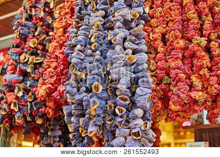 Colorful Spices At Spice Bazaar In Istanbul, Turkey