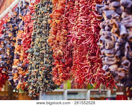 Colorful Spices At Spice Bazaar In Istanbul, Turkey