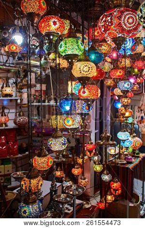 Turkish Decorative Lamps For Sale On Grand Bazaar At Istanbul, Turkey