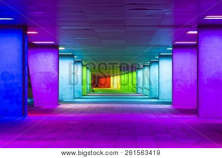 European Scenic Destinations. Tunnel Of Changing Light In Rotterdam In The
Netherlands. Horizontal I