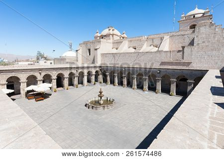 Arequipa Peru September 13 2018 Panoramic View Of Main Internal Square In Comapany Monastery Where M