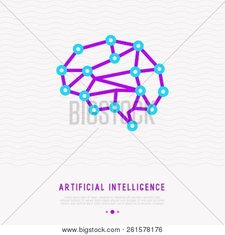 Polygonal Brain Thin Line Icon, Artificial Intelligence Or Machine Learning. Modern Vector Illustrat