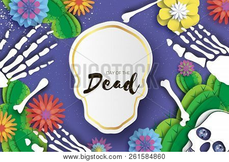 Day Of The Dead. Paper Cut Skull For Mexican Celebration. Traditional Mexico Skeleton. Dia De Muerto
