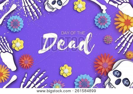 Day Of The Dead. Paper Cut Skull For Mexican Celebration. Traditional Mexico Skeleton. Dia De Muerto