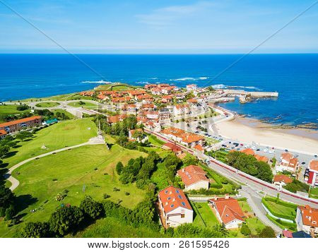 Comillas City Aerial Panoramic View, Cantabria Region Of Spain