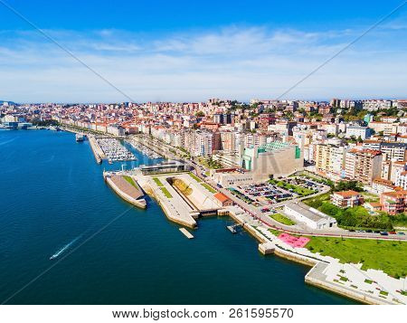 Santander City Aerial Panoramic View. Santander Is The Capital Of The Cantabria Region In Spain