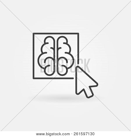 Click On Brain Button Outline Icon - Vector Artificial Intelligence Brain Concept Thin Line Symbol
