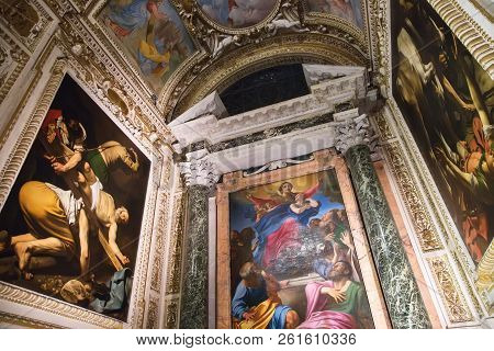 Rome, Italy - March 20, 2018: Cerasi Chapel In Basilica Of Santa Maria Del Popolo